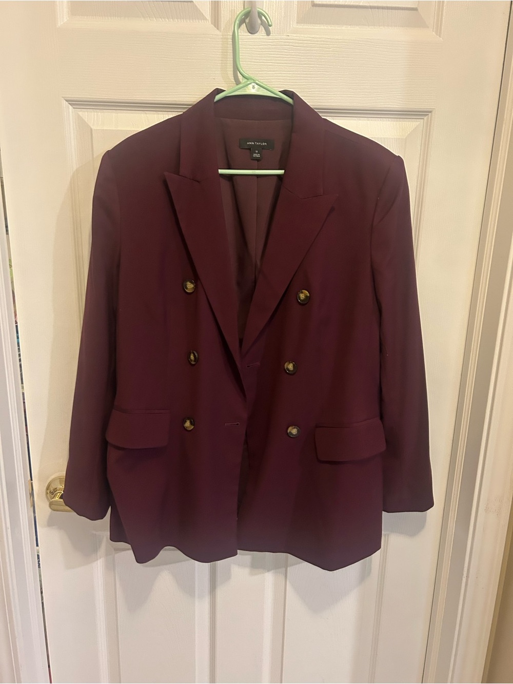 Ann Taylor Double-Breasted  Blazer Wine